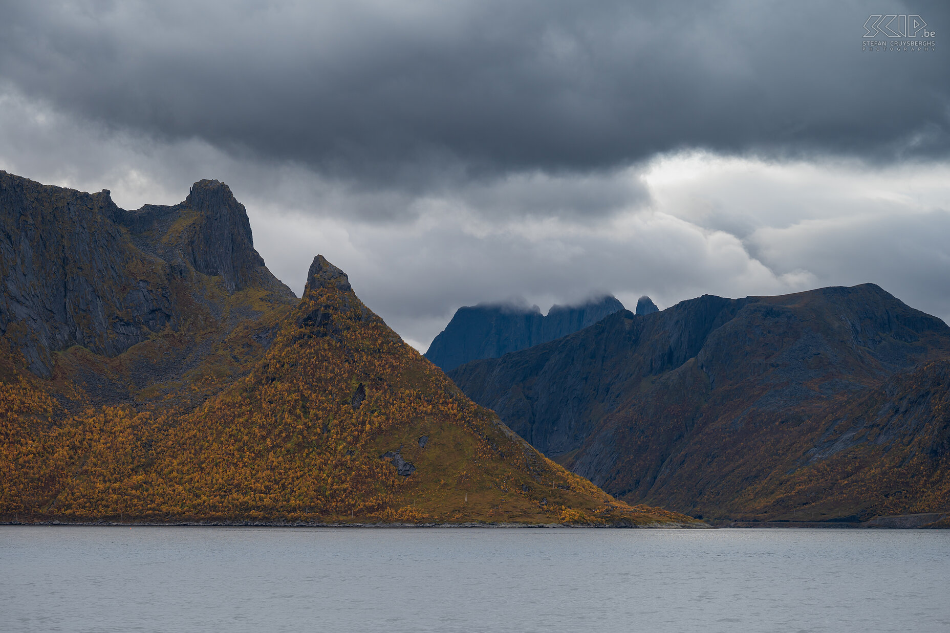 Senja - Breivika View of the mountain peaks of Breivika across the island of Husoy Stefan Cruysberghs